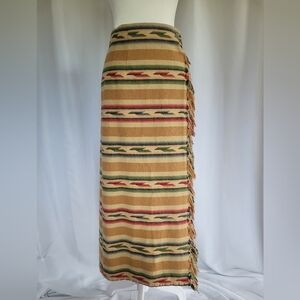🌻Cambridge dry goods co. Southwestern blanket style.Fringe Wrap skirt size 14